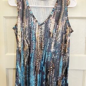 Sleeveless V-Neck Printed Tank Top in Blue, Gray & Cream